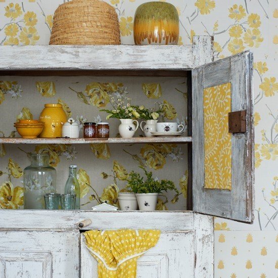 wallpaper on cabinets