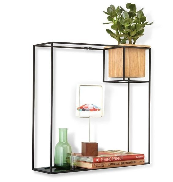 Metal shelf with wood planter