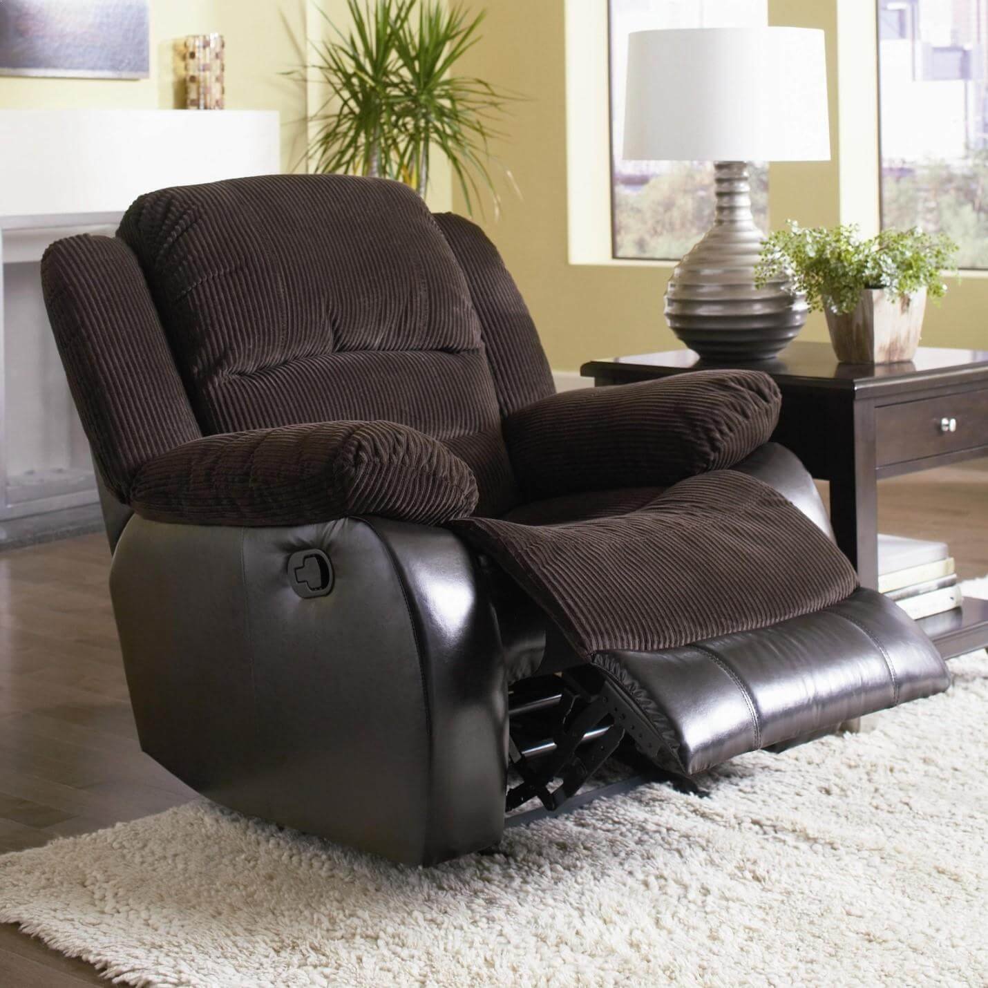 stunning-single-seat-chocolate-corduroy-recliner-sofas-design-on-white-rug-in-wood-floor-living-room