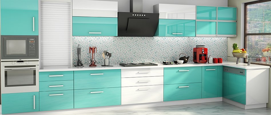 Modular kitchen acrylic finished cabinets