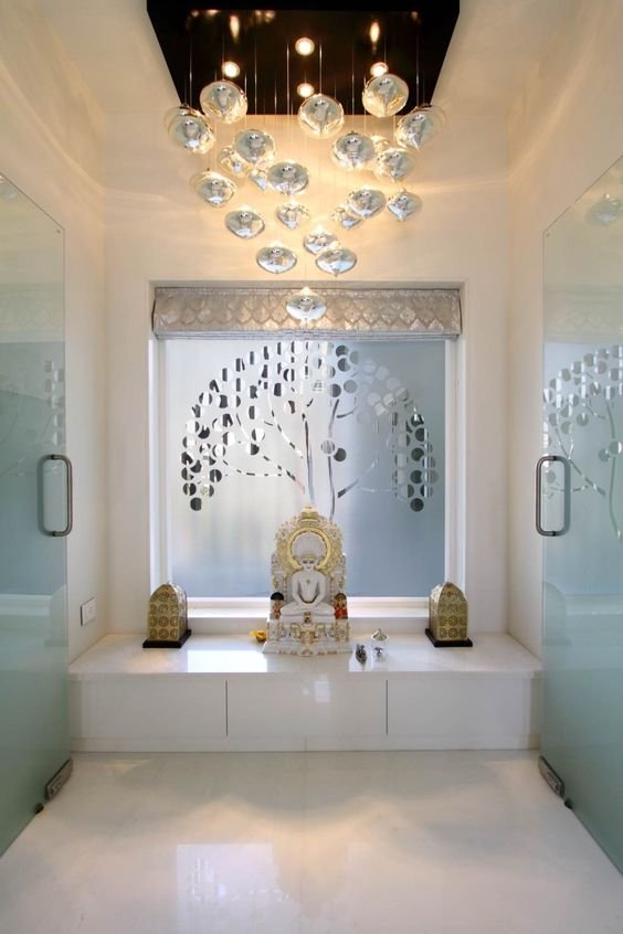 Pooja room design white marble