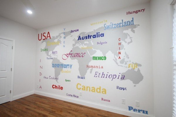 world map wallpaper basement wall