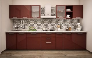 Modular kitchen acrylic finished cabinets soild colored