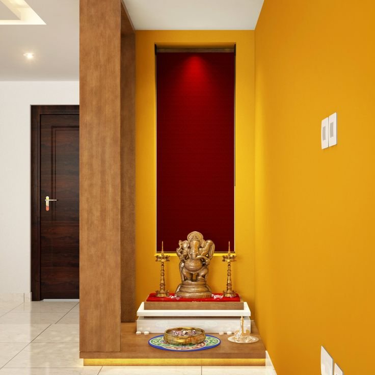 prayer-corner-niche-pooja-room-mustard-yellow