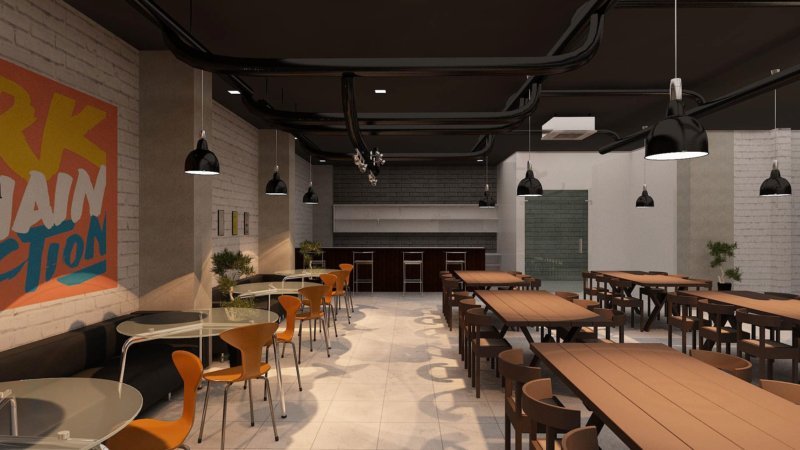 Interior Food court with recreation zone