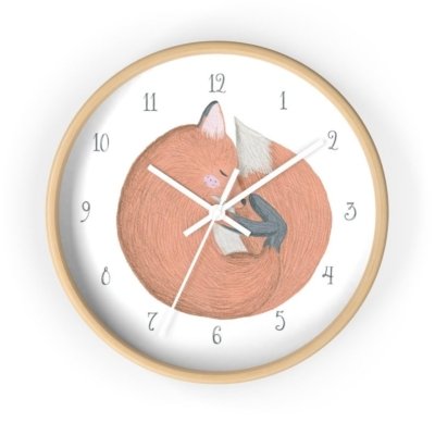 Sleepy Fox Wall Clock for Kids Room