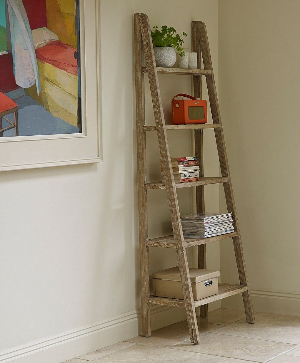 Amazing Ladder shaped Book shelves for Living Room
