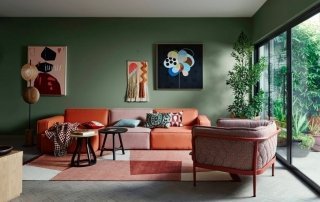 Stylish red green living room
