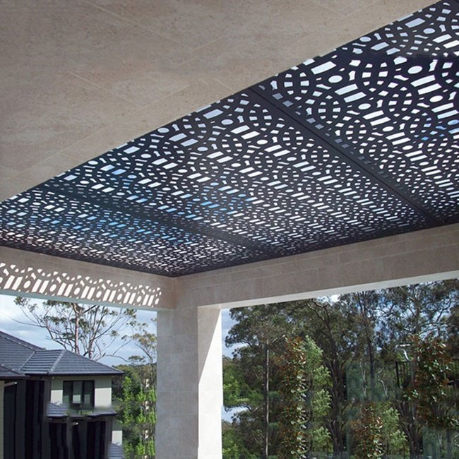 Laser cut ceiling panels in Pergola
